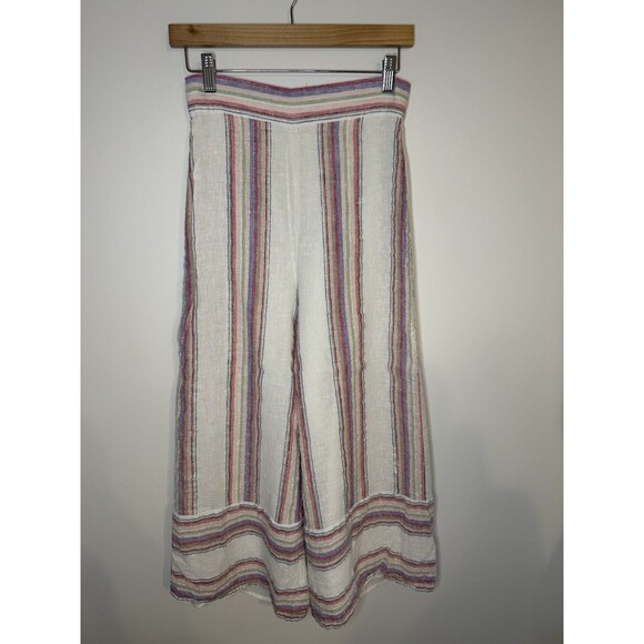 AMANDA UPRICHARD Wide leg High Waist Linen Blend Capri Pants Linen Boho XS - Picture 2 of 5
